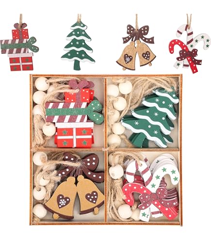 Heaven Sends - 12 Decorazioni Natalizie In Legno A Forma Di Cuore, Stile Vintage, Rosso E Panna, 4,5 Cm - 4