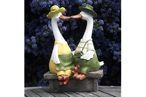 FHFY GARDEN Darcy and Derek Duck On A Bench 30cm Tall Garden Ornament