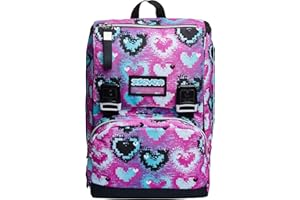 Seven Zaino Scuola Estensibile, Fucsia Fantasia A Cuori, Glossy Girl, Zaino Doppio Scomparto Estensibile Tramite Zip Laterali, Scuola e Tempo libero, Bambina Ragazza