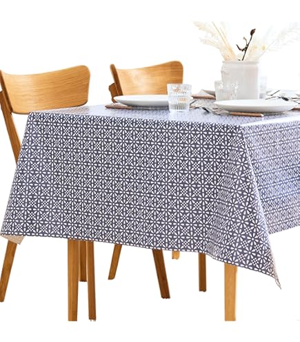 Dehaus® Wipe Clean Tablecloth - Navy Blue Geo Flow - Wipeable PVC Oilcloth - Plastic Vinyl Tablecloth - Water Resistant & Easy To Clean - Kitchen Dining Table Protector (Square 140 x 140