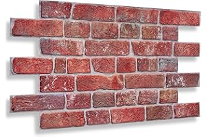 NOVECRAFTO Old Retro Design 3D - 37.79 x 18.89 in (96x48cm) -10 Sheets Covering 49.6 sqft (4.61 sqm) - Office Kitchen Living Room PVC Cladding - Old Red Retro Brick Effect Wall Panels Pattern