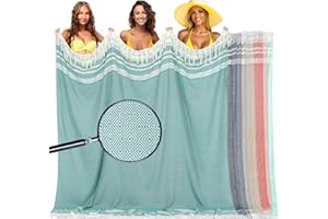 HALEEY Oversized Cotton Turkish Beach Towel Blanket Giant XL Sandproof Boho Sand Free Towels Huge Jumbo XXL Extra Large Big Throw Quilt Mexican Blankets Cloud Teal