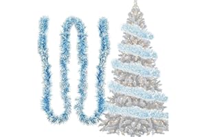 KYOEOE Espumillón Árbol de Navidad Turquesa y Blanco 4x 3M Guirnalda de Navidad Espumillón Ø 9 cm,Guirnaldas de Navidad Brillantes Guirnalda de Abeto Deco del Árbol de Navidad Turquesa Deco Navidad Guirnalda