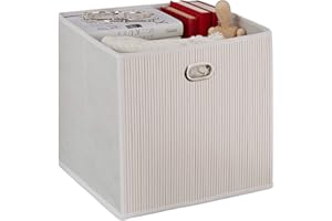 Relaxdays Almacenaje Bambú, Cesta Cuadrada Baño, Caja Estante Alta, 31 x 31 x 31 cm, Plegable, Color Blanco