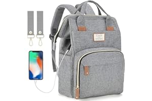 SUNDEER CySILI Diaper Bag Backpack with USB Port,Baby Nappy Changing Backpack Bag with Stroller Straps, Multi-Function Waterproof Stylish Tote Bag
