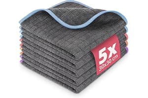‎LAVANDOLA Lavandola 5X Mikrofasertücher Set 30x30cm - Premium Reinigungstücher mit 380GSM Schachbrettmuster für Haushalt, Küche, Bad - Fusselfrei Reinigungstücher, Putzlappen, Spüllappen