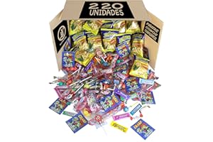 HOUSTAND Mega Pack 220 Chuches SIN GLUTEN, Golosinas y Chucherías. Para Cumpleaños, Piñatas, Fiestas Infantiles, Navidad, Halloween. Hasta 20 Bolsas de Chuches Cumpleaños. Surtido Envuelto Individualmente