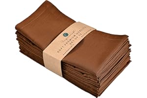 FINGERCRAFT Dinner Cloth Napkins in Cotton Linen Blend Fabric 12 Pack Easter Special, Premium Quality, Mitered Corners for Every Day Use Napkins are Pre Shrunk and Good Absorbency Color (Brown)