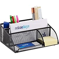 Relaxdays Schreibtischorganizer 5 Ablagen, kleiner Büroorganizer, Metallgeflecht, Stifteköcher, Briefablage, schwarz