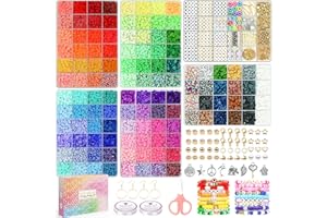 Paodey 20,000 Pcs Clay Beads 120 Colors Friendship Bracelet Making Kit, 6 Boxes Polymer Heishi Beads Jewellery Making Kit with Letter Charms Elastic Strings, Crafts Gift for Kids Adults