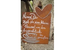 DEKOSTÜBERL ROSTALGIE Edelrost Tafel Pause Spruch Garten Metall Tafel Rost Schild Text Herz Deko Tasse Gedichttafel