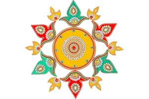 ADITRI CREATION Designer Floor Rangoli Reusable Round Acrylic Indian Traditional decorations for Home Floor Decor Gifts for Interior Floor rangoli Decorations and Gifting(Size:14")(Red,Yellow & Green)