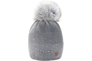 morefaz Femme Beanie Cristaux Chapeau Hat Crystal Grande Pom Pom Bonnet d'hiver Chaud Doublure Polaire MFAZ Ltd