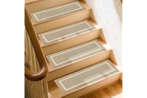 COSY HOMEER Carpet Stair Treads 15pcs Set, Non-Slip Indoor Carpet Treads for Stairs for Kids Elders and Dogs, 100% Polyester Quick Peel Self-adhesive Stair Runner Rug Pads, 22 x 70cm, Beige