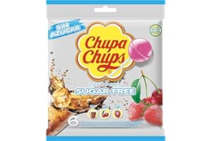 Chupa Chups sin Azúcar Caramelo con Palo de Sabores Variados, 6 x 11g