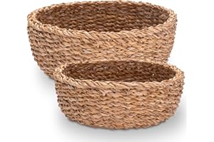 Decorasian - Cestini intrecciati in crine vegetale, cestino decorativo rotondo, set D30cm + D25cm