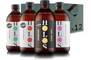 HOLOS Kombucha Drink Mixed Case - Organic Kombucha Tea - Chilled, Unpasteurised Raw Kombucha - Vegan, All-Natural Ingredients - 12 x 330ml Kombucha Bottles