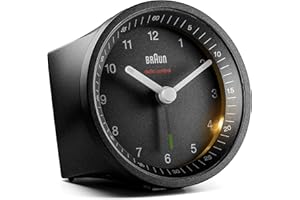 Klassischer analoger Funkwecker von Braun für die Mitteleuropäische Zeitzone (MEZ/GMT+1) mit Schlummerfunktion und Licht, ruhigem Uhrwerk, Crescendo-Alarm in Schwarz, Modell BC07B-DCF
