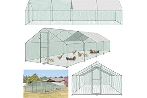 SAILUN Chicken Run Coop Outdoor with Lock 3 x 8 x 2 m Chicken Cage & House Heavy Duty Galvanised Steel Frame Coated PE Shade Roof Suitable for Hens Ducks Dogs Rabbit Chickens Small Animals