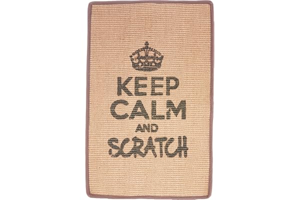 Wouapy - Tapis Griffoir pour Chat - Tapis Rectangle en Sisal - Tapis a Gratter - Design & Tendance - Inscription « Keep Calm and Scratch » - Gris Anthracite