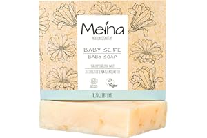 Meina Naturalny kosmetyk – mydło dla dzieci, mydło dla skóry wrażliwej, mydło naturalne z nagietkiem, bez oleju palmowego, certyfikowane, wegańskie, zrównoważone, ręcznie wykonane, jak twardy żel pod prysznic – 100 g
