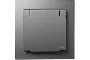 MC POWER - Prise avec contact de protection IP44 | FLAIR | 250 V~/16 A, UP, prise murale avec couvercle à charnière, anthracite, mat