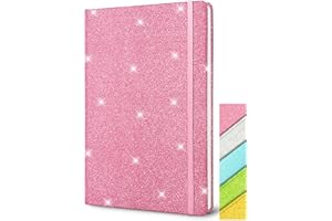 GINMLYDA Rosa Glitzer Notizbuch A5 Liniert, 21x14,5cm 80 Blätter Funkelnder Glitzer Löst Sich Nie Ab Teenager Notizbuch Blanko Hardcover Tagebuch Mädchen Geschenk für Schreiben Home Office Schule Arbeit