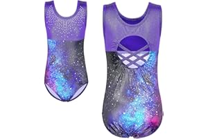 HUAANIUE Filles Enfants Justaucorps Gymnastique Leotards Costume de Danse Sans Manches 3-14 Ans