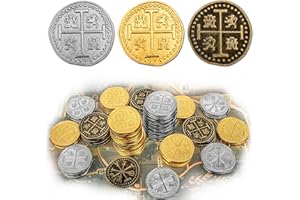 Byhoo 36 Pcs Metal Pirate Token Coins Set, Realistic Treasure Spanish Currency Coins for Pirate Treasure Chest Treasure Hunt Cosplay Toy Board Game