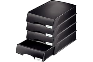 Leitz 52100095 Lot de 4 Corbeilles à courrier à tiroir Hauteur 70 mm Noir
