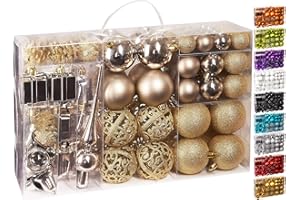 ‎BRUBAKER BRUBAKER 101-teiliges Set Weihnachtskugeln mit Baumspitze Champagner Christbaumschmuck
