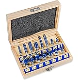 S&amp;R Wood Burs, Shank 8 mm Set of 15 Professional Steel Corner and Groove Bits