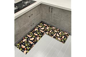 HZVRTN Alfombra de cocina de 40 x 60 + 40 x 120 cm, lavable, antideslizante, alfombra de PVC para cocina, 2 unidades, respaldo de goma para comedor, cocina, pasillo (E)