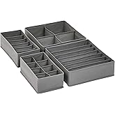 Amazon Basics Schubladen-Organizer für Unterwäsche, 4 Stück, grau