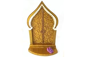 GlitZGlam Miniature Fairy Door for a the Enchanted Garden Fairies and Gnomes - A Beautiful Golden Moroccan Style Miniature Door with Removable Purple Fairy Shoes