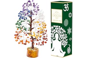 CROCON 7 Chakra Tree of Life - Crystal Tree for Positive Energy, Feng Shui Decor - Handmade Gemstone Tree, Seven Chakra Tree, Good Luck Money Tree Bonsai, Healing Crystals - Meditation Stone, Spiritual Gift