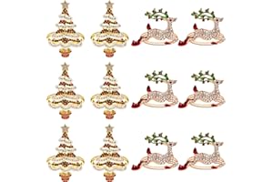 Homotte Rose Gold Christmas Napkin Rings with Bling Set of 12, Christmas Reindeer and Xmas Tree Napkin Holders for Thanksgiving Table Decorations, Christmas Banquet, Daily Receptions
