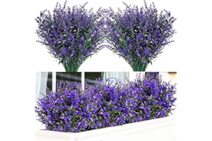 NANQWIN Artificial Flowers,12 Bundles Artificial Shrubs Bushes,Fake Flowers UV Faux Plants,Faux Plants Outdoor - Artificial Outdoor Plants and Flowers for Home Garden Wedding (purple)