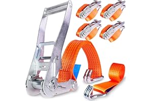 INDUSTRIE PLANET Lot de 4 sangles d'arrimage 5000 kg 2 m avec cliquet et crochet 50 mm