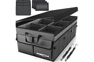 FORTEM Organizer Bagagliaio Auto, Organizer Auto e SUV Multi Scomparto Pieghevole, Organizer Auto Bagagliaio, Fondo Antiscivolo, Cinghie Regolabili, Coperchio Pieghevole (Grigio – Extra Grande)
