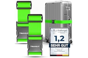Travely® Pas do walizki premium - wyjątkowo rzucający się w oczy i bezpieczny - w zestawie 2 tabliczki z imieniem - pasek do walizki idealny nad krzyżem - [zestaw 2 szt.] - zielony