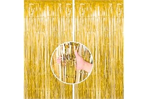 ‎BIAPIAN Lametta Vorhang Gold, 2 Stück Metallic Folie Fransen Lametta Vorhänge, Streamer Tinsel Curtain Photo Booth Backdrop für Geburtstag Babyparty Abschlussfeier Hochzeit Weihnachten Partydeko(1m x 2m)