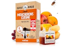 Super Ninja Pièges Anti Moucherons d'Intérieur Cuisine – Lot de 4 Attrape Moucheron Intérieur pour Maison, 3 Semaines d’Action, Sûr pour Enfants et Animaux, Non Adapté aux Moucherons de Terreau