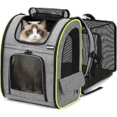 Pecute Transportin Cat XL > 6 kg &ndash; < 8 kg Backpacks for Cats and Dogs Expandable and Foldable Pet Bag for Traveling by Train/