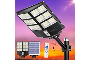 Gefolly SL-2000W Lampione Solare LED Esterno, 200000LM Dal Tramonto All'alba IP67 Impermeabile Lampioni da Esterni con Sensore di Movimento,6500K Lampione Stradale per Esterni-Luce Sicurezza Stradale