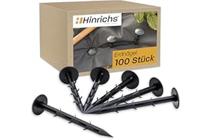 Hinrichs Piquets de Jardin 100 Pièces - Sardines de Fixation Extra Fort - 6 Barbes - 14,5 cm de Long, Diamètre de la Tête 35 mm - Crochet Bache Jardin - Piquet de Terre pour Toile de Paillage