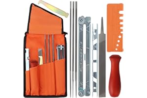 Belle Vous Kit Affilatura Catena Motosega - Affila Catena Motosega con 1 Lima Motosega Piatta e 3 Tonde, Manico in Legno, Misuratore di Profondità, Tester Rapido, Pulisci Scanalature e Guida Lime