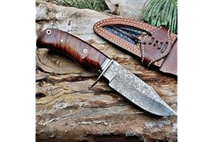 BIGCAT ROAR Couteau de chasse en Acier de Damas fait main - Couteau de chasse à lame fixe avec étui et manche en bois de noyer - 25,4 cm EDC Skinning Knife - Bear Hunter