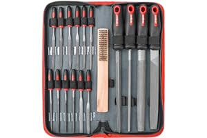 Hi-Spec 17 Pc Metal File Set – Hand & Needle Files, Large & Fine Micro Steel, Flat, Half, Round & Triangle for Crafts, Metal & Wood Work, All in a Large Zipper Storage Case