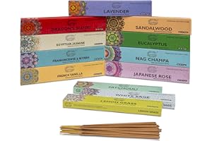 Raajsee Natural Incense Sticks Assorted 12 Pack Set 15gm Each, 100% Organic Multipack insensé sticks Non Toxic Hand Rolled- Perfect for Church Aromatherapy, scented Joss Stick